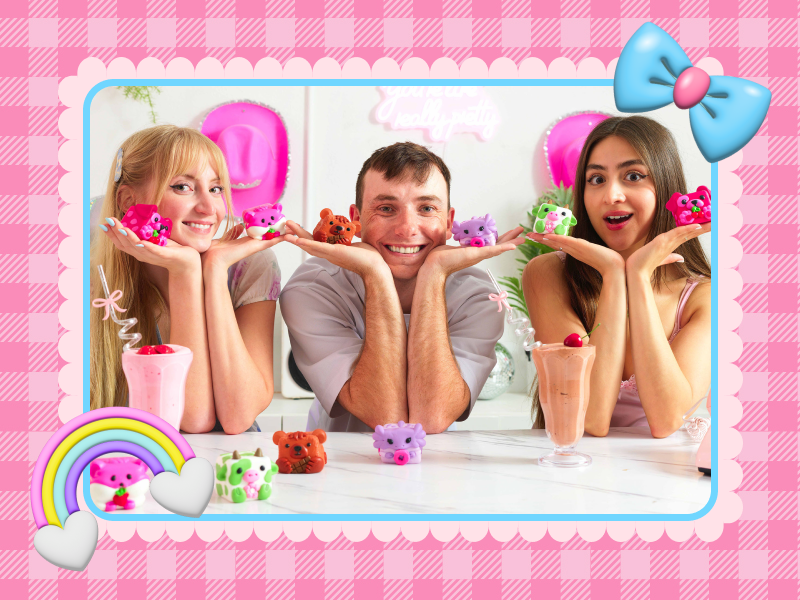 Erin, Christian, and Anna showing their Mushykinz taba squishies