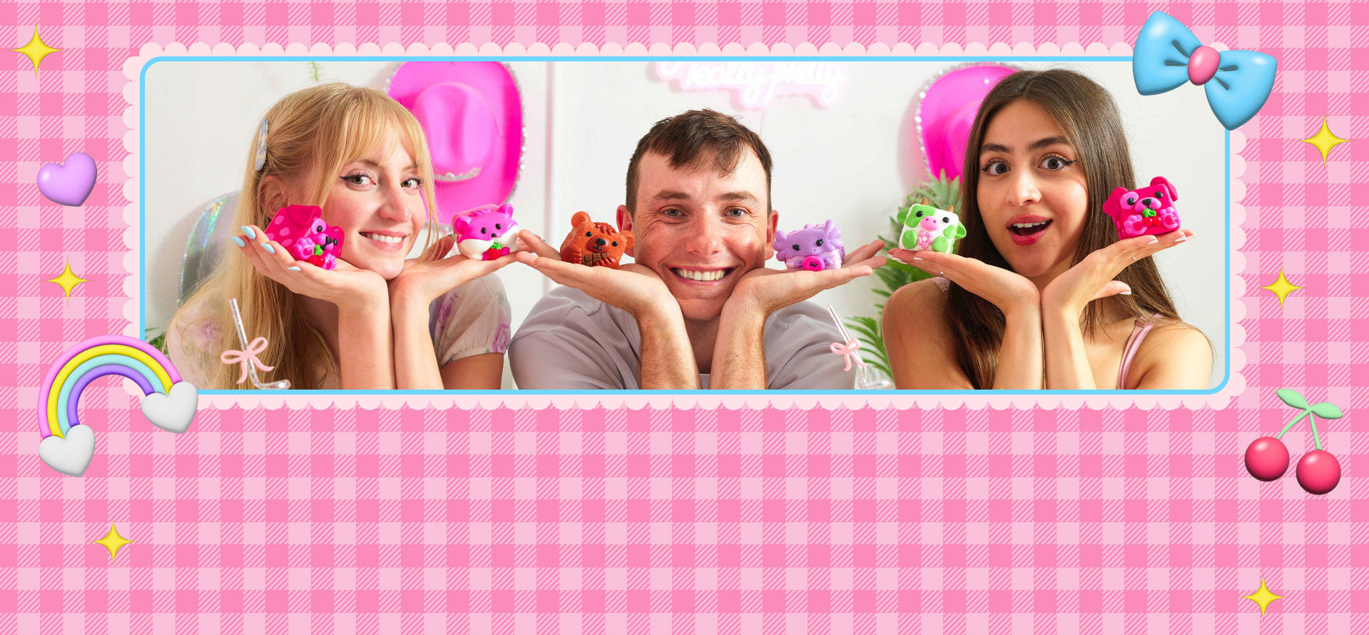 Erin, Christian, and Anna showing their Mushykinz taba squishies