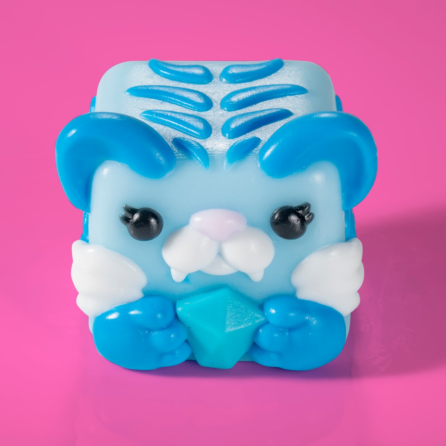 Misty the tiger Mushykinz taba squishy top front view on a pink background