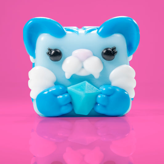 Misty the tiger Mushykinz taba squishy front view on a pink background
