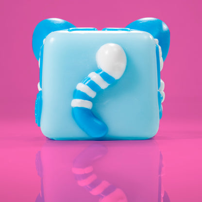 Misty the tiger Mushykinz taba squishy back view on a pink background
